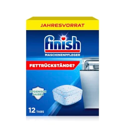 Obrázek Finish tablety pro péči o stroje do myčky na nádobí proti nečistotám a mastnotě uvnitř roční zásoba s 12 mytí