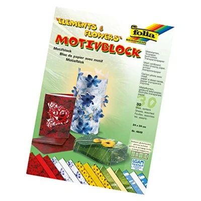 Obrázek folia 4649 Blok s motivy Elements and Flowers, 24 x 34 cm, 30 listů, tříděný, 10 karton motivy, potištěný transparentní papír, tónovaný pro rozmanité kutilské práce