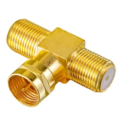 Obrázek HB DIGITAL TV splitter Sat BK kabel rozdělovač T Adapter 2násobný rozbočovač 2cestný / 5 2400 MHz digitální a pozlacený DVB S2 FM anténní adaptér C antény 2X F zdířka 1x konektor