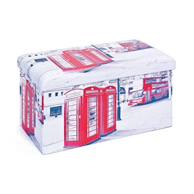 Obrázek Inter Link Úložný box s víkem velký skládací omyvatelné boxy polyuretan umělá kůže úložný prostor na oblečení, hračky 76 x 38 cm London Print