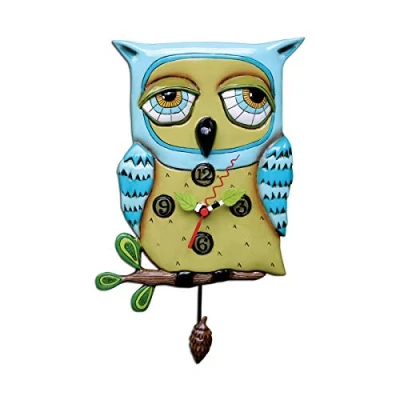 Obrázek Enesco P1062 CHOUETTE Všechny nástěnné hodiny se sovou, modré, pryskyřice, 30,5