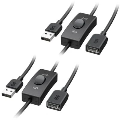 Obrázek Cable Matters Balení 2 ks 90 cm USB prodlužovací kabel s síťovým vypínačem (USB a konektor na zdířce se spínačem ZAP/VYP) pro ventilátor, LED další v černé barvě 0,9