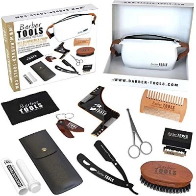 Obrázek ✮ barber Tools Kit/sada/na údržbu box A vousů péči. hřeben + vousy Kartáč 100% Eber štětin profesionální nůžky přesných šablona Velké dokumentů sáčku Svým zipem. perfektní dárek pro Baertige muže.