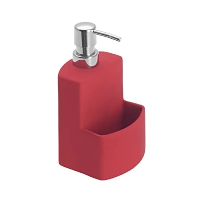 Obrázek WENKO Dávkovač mycího prostředku True Colours Festival, z kvalitní keramiky s povrchem Soft Touch, extra přihrádkou na houbičku, objem 380 ml, 10 x 18 cm, červený
