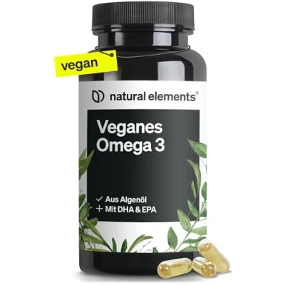 Obrázek Omega 3 vegan z řas 90 kapslí vysoká dávka s vysoce kvalitním EPA a DHA (ve formě triglyceridů) pro vegany, laboratorně testováno, udržitelné přirozeně bez škodlivých látek