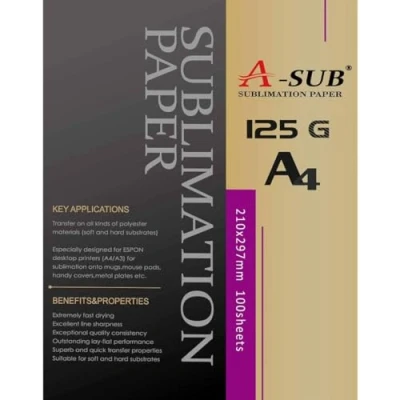 Obrázek A SUB Sublimationspapier A4, 210 x 297 mm, 100 Blatt, 125 g/m², kompatibel mit EPSON, SAWGRASS, RICOH, BROTHER Sublimationsdruckern