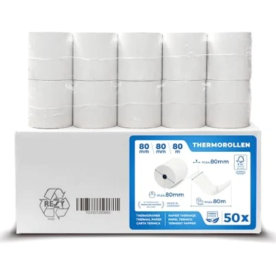 Obrázek Termo role 80 mm x 12 termopapír Bonrole (80 12) 48 g certifikováno pro tiskárny pokladen, jako je Epson, IBM, Metapace atd. Premium bez BPA (50)