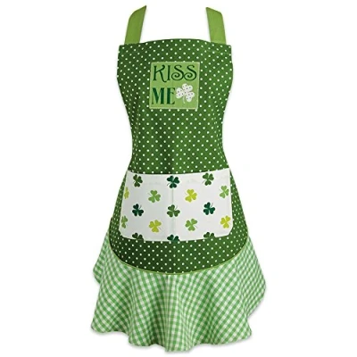 Obrázek DII St. Patrick&#039;s Day Schürze aus Baumwolle mit Tasche und extra langen Krawatten, Kiss Me