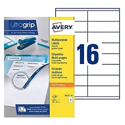 Obrázek AVERY Boite de1600 étiquettes blanches multi usages 105x35mm ? pour laser. jet d&#039;encre et copieur