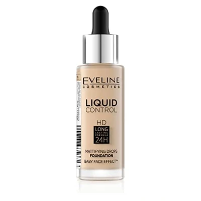 Obrázek Eveline Cosmetics Liquid Control HD Dlouhotrvající 24H make up Light Vanilla 015, prodyšná a lehká receptura, střední krytí pro bezchybnou pokožku, 32 ml