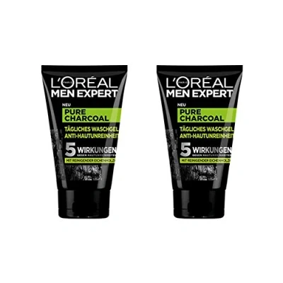 Obrázek L&#039;Oréal Men Expert, Pure Charcoal mycí gel, proti nečisté pánské pokožce (pupínky, černé tečky, mastná a pleť) (2x 100 ml)