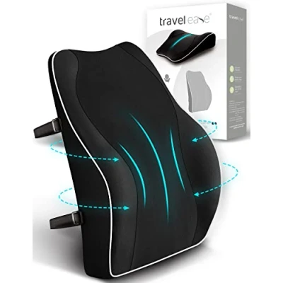 Obrázek Travel Ease Ergonomický zádový polštář z paměťové pěny, bederní pro kancelářské židle, židle k psacímu stolu, s antistatickým, potahem šetrným pokožce a pohodlné sezení (černý)