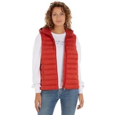 Obrázek Tommy Hilfiger Dámská vesta Padded Global Stripe prošívaná vesta, Červená (Terra Red)