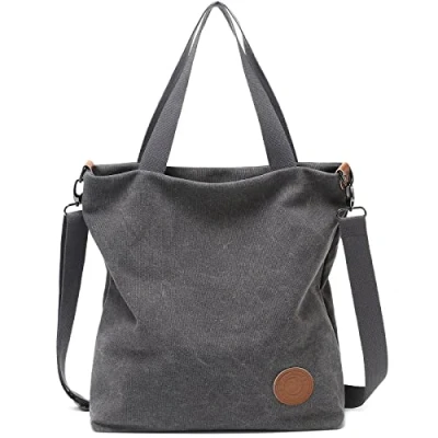 Obrázek JANSBEN Dámská plátěná kabelka přes rameno Casual Multifunkční tašky velké do práce školy Shopper ležérní každodenní nošení, černá,