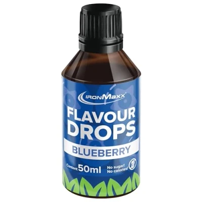 Obrázek IronMaxx Flavour Drops Blueberry 50 ml, bez kalorií a cukru veganské aromatické kapky k slazení potravin praktické kapátko