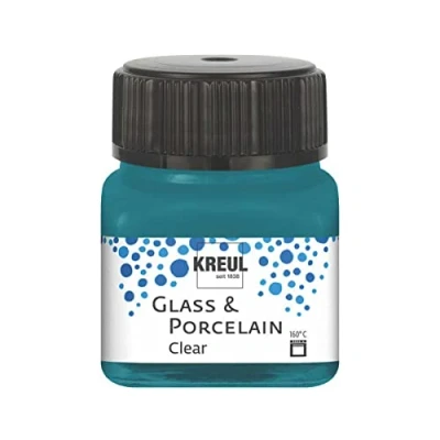 Obrázek KREUL 16216 Glass &amp; Porcelain Clear tyrkys, ve sklenici 20 ml, transparentní barva na sklo a porcelán vodní bázi, rychleschnoucí, čiré