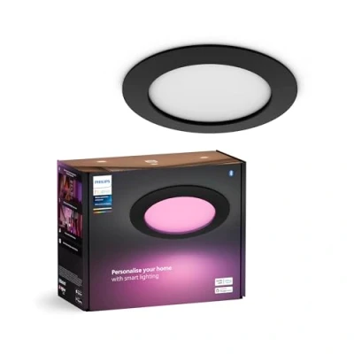 Obrázek Philips Hue Smart Slim vestavné svítidlo, 170 mm, bílé a barevné světlo, kompatibilní s Bluetooth, hlasové ovládání Alexa, Apple Home &amp; Google Assistant, černé, balení 1 ks