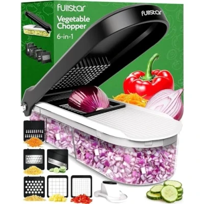 Obrázek Gemüseschneider Mandoline Gemüsehobel Gemüse Schneider Gurkenhobel Zwiebelschneider Kartoffelschneider Obstschneider Reibe für und Käse Julienneschneider (6 in 1 Kompakt Weiß)