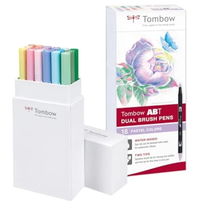 Obrázek 18 Tombow, fixy na textilie (sekundární barvy), dual brush pen, se dvěma špičkami + fuden osuke tvrdý měkký lze použít pro akvarely, bázi vody, netoxické, bez obsahu kyselin a zápachu