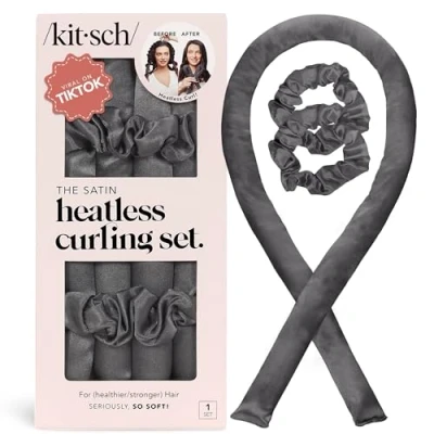 Obrázek Kitsch Satin Heatless Curling Set natáčky Čelenka pro krátké vlasy &amp; dlouhé přes noc na Žádné zahřívací kadeře bez tepla Hair Wrap