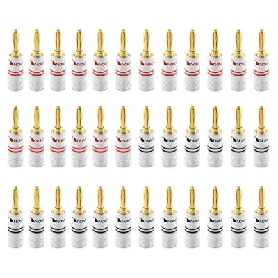 Obrázek Nakamichi 24K pozlacený konektor banánů 8 AWG 16 Gauge velikost 4 mm pro reproduktory zesilovač Hi Fi AV přijímač Stereo domácí kino audio kabel zástrčka šroubovací 36 kusů (18 párů)