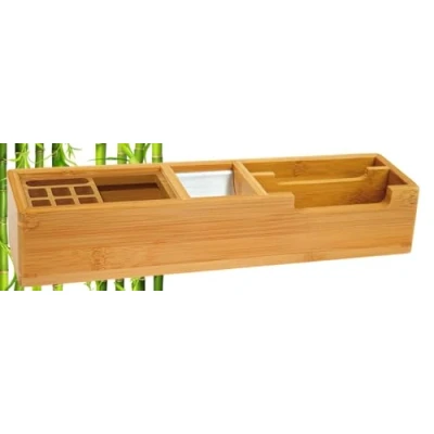 Obrázek WEDO Bambus 611007, 2 přihrádky, vložky, 1 hliníková vložka pro kancelářské sponky, 31,8 x 6,8 6 cm, v dárkové krabici, hnědá, délka komorníku