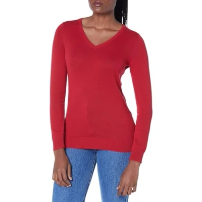 Obrázek Amazon Essentials Damen Leichter, Langärmeliger Pullover Mit V Ausschnitt, Klassischer Schnitt (Erhältlich In Übergröße), Rot, S