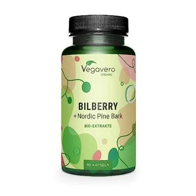 Obrázek bio BILBERRY &amp; PINE BARK kapsle Vegavero® Antokyany z borůvkového extraktu Feno Myrtillus® a extrakt kůry FINska kvalita veganské bez přísad 90 kapslí