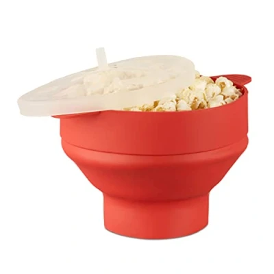Obrázek Relaxdays Silikon pro výrobu popcornu do mikrovlnné trouby, skládací popcorn, příprava bez oleje, BPA, červená, 25,5 x 14,5 cm