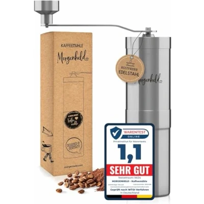 Obrázek Morgenheld mlýnek na kávu ušlechtilá ocel ruční plynulý keramický mechanický kuželový espresso pro venkovní použití a kempování