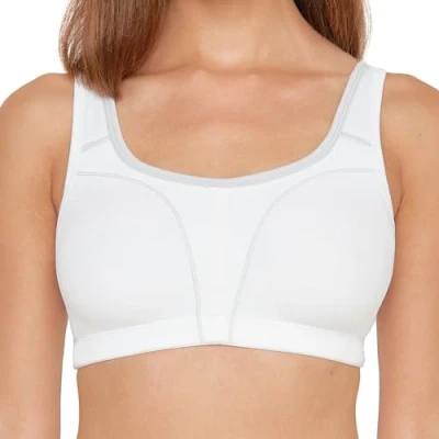 Obrázek SUSA Sportovní podprsenka dámská bez kostic Move high I Dámské podprsenky s tvarovanými košíčky Sport Crop Top silné držení Transportuje pot spolehlivě, bílá šedá