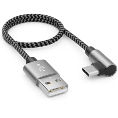Obrázek deleyCON kabel 0,30 m USB A k C konektor 90 závitový krátký nabíjecí 30 cm na Pro iPhone 15 16 Max Samsung S25 S24 S23 S22 Pixel iPad MacBook Air tablet Switch PS5