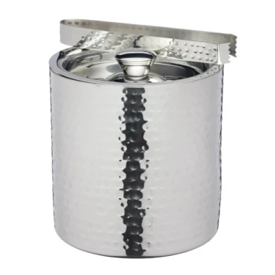 Obrázek BarCraft Eiskübel, Edelstahleimer mit Deckel und Zange in silberner Hammerschlagoptik, 1,5 Liter, 15,5 x 16cm