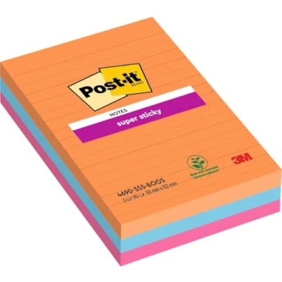 Obrázek Post it Super Sticky Notes, Boost Collection, linkované, 101 mm x 152 mm, 3 bloky á 90 listů za výhodnou cenu