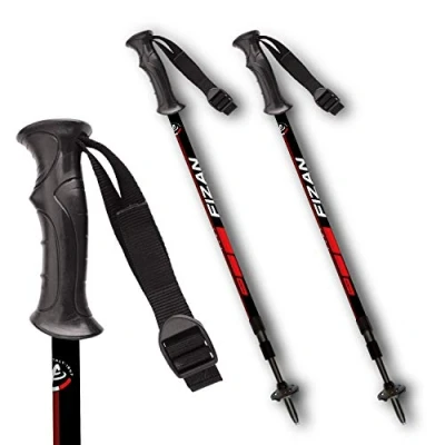 Obrázek Fizan Modell Explorer, Veer Nordic Walking Stöcke aus ultraleichtem Aluminium, Rot, für Erwachsene Unisex, Einheitsgröße