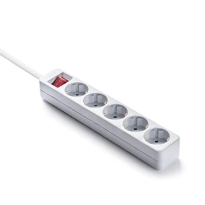 Obrázek FAMATEL Leiste Ecosockets 5 Steckdosen Stecker mit Leuchtschalter 1,5 Meter Bis 3680W Kindersicherung Ausrichtung der auf 45º Verhindert versteckten Verbrauch Weiß