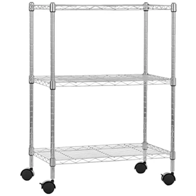 Obrázek Amazon Basics Úzký úložný prostor se 3 policemi, výškově nastavitelnými vkládacími policemi a nivelačními nohami, maximální hmotnost 340 kg, chrom, 34 cm h x 58,9 Š 83,2 V