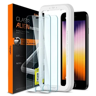 Obrázek Spigen AlignMaster ochranná fólie kompatibilní s iPhone SE 3 (2022), 2 (2020), 8, 7, kusy, odolná proti poškrábání, tvrdosti 9H