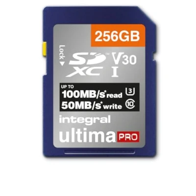 Obrázek Integral SD karta 256 GB 4K Ultra HD Video Premium High Speed paměťová SDXC až 100 MB/s V30 UHS I U3 Class 10