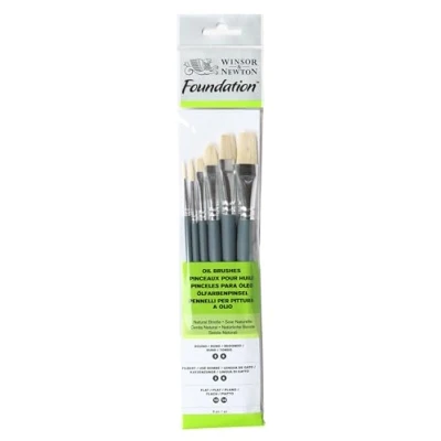 Obrázek Winsor &amp; Newton 5295025 Foundation sada štětců, olejový štětec, 6dílná sada, kulatý štětec č. 3, 6, plochý 10, 14, Filbert 6 krátká rukojeť