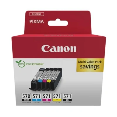 Obrázek Canon Inkoustové náplně PGI 570/BK CLI 571 BK C M Y PGBK originální do tiskárny balení 5 ks (1 x černá, 1 azurová, purpurová, žlutá, pigmentová černá)