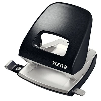 Obrázek Leitz Kancelářská děrovačka z kovu, na 30 listů, kolejnice s údaji o formátu, ergonomický design, černý satén, série stylů, 50060094
