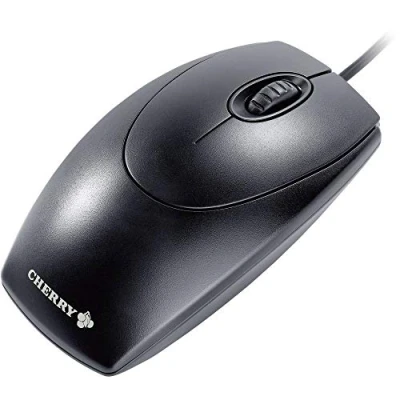Obrázek CHERRY WheelMouse, kabelová myš, symetrický design pro praváky i leváky, optický senzor, konektor USB, včetně adaptéru PS/2, černá