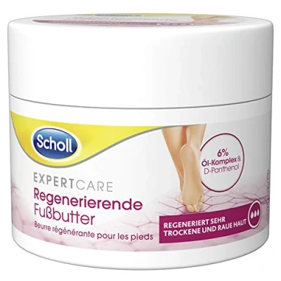Obrázek Scholl Expertcare regenerační máslo na nohy pro velmi suchou a drsnou pokožku s 6% olejovým komplexem D panthenolem snášenlivost pokožkou dermatologicky testována 150 ml