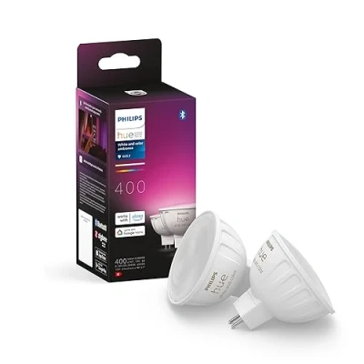 Obrázek Philips Hue LED žárovka White Ambiance &amp; Color MR16, stmívatelná, 16 milionů barev, ovládání pomocí aplikace, kompatibilní s Amazon Alexa (Echo, Echo Dot), dvojité balení