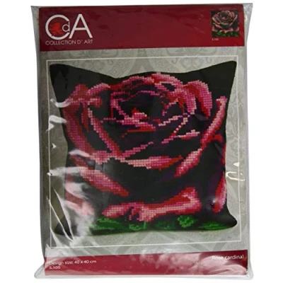 Obrázek Collection D &#039;Art 40 x cm Cardinal Rose Kissen Kreuzstich