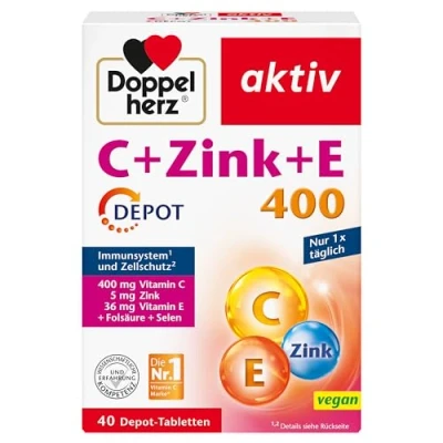 Obrázek Doppelherz C + zinek E 400 vitamín a podporují normální fungování imunitního systému veganské 40 tablet