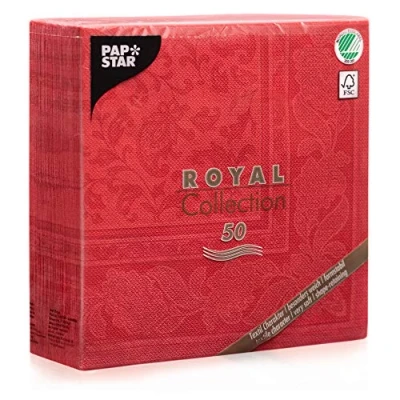 Obrázek Papstar ubrousky / červené &quot;Royal Collection&quot;, &quot;Ornaments&quot; (50 kusů) 40 x cm, složení 1/4, pro gastronomii, domácnost nebo slavnosti, certifikace FSC, vzhled látky, #11667