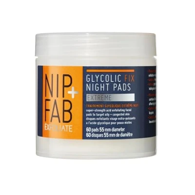 Obrázek Nip+Fab Nip + Fab Glycolic Fix Night Pads Extreme Peelingové obličejové polštářky s kyselinou glykolovou na noc peeling Intenzivní kyselý 60 kusů