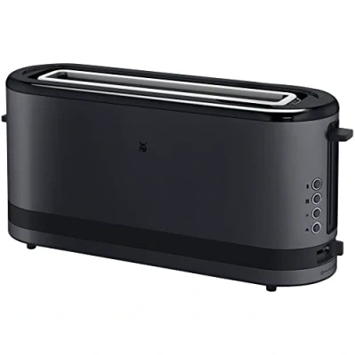Obrázek WMF Kuchyňský mini toustovač 2 plátky s nástavcem na housky, úzký, XXL, funkce bagelu, 7 stupňů opečení, 900 W, topinkovač z nerezové oceli matný, černý